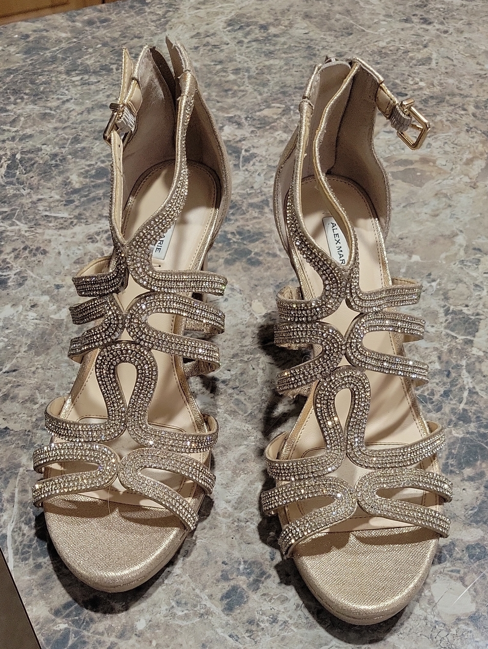 Alex Marie Champagne Gold Crystal Strappy Heels